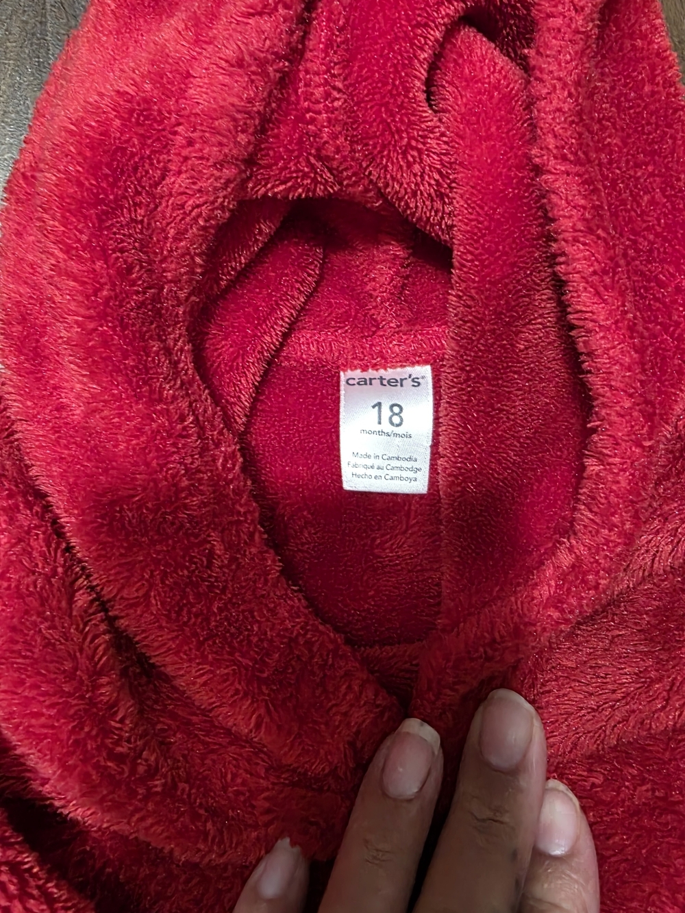 Carter's Plush Hooded Pullover - Bright Red - Picture 2 of 2